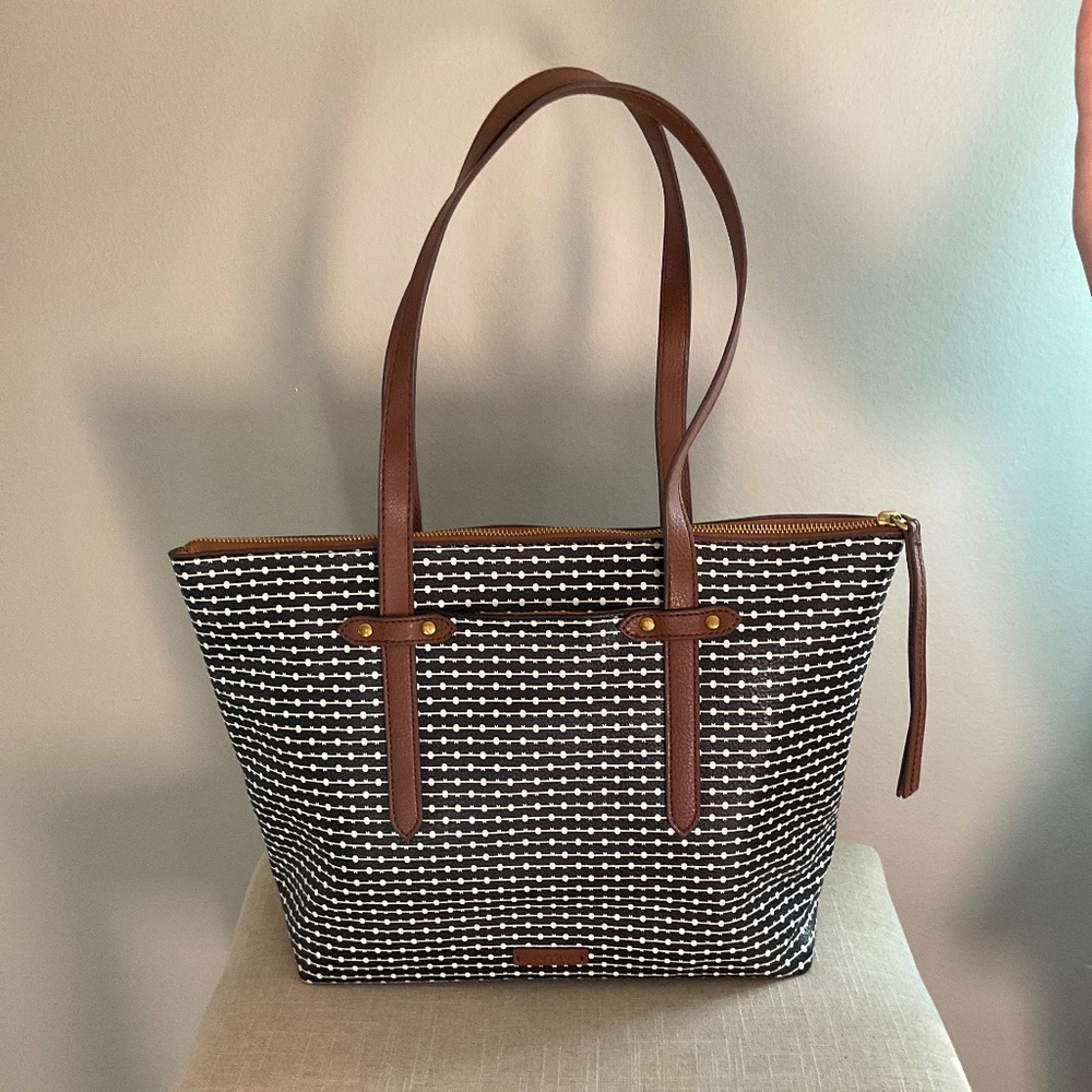 Fossil Rachel Tote Shoulder Bag | Black white and brown | Like New without tags